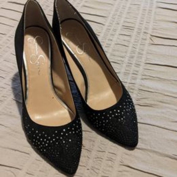 Black Suede High Heels with Sparkle Detail by Jessica Simpson - Size 9 - Picture 2 of 2